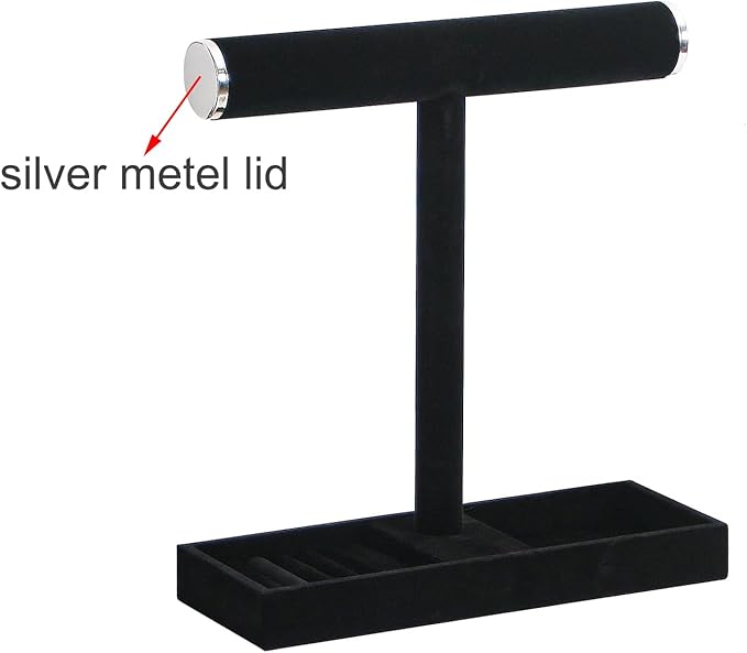 Multi-Use Jewelry Holder Stand, Necklace Bracelet Ring Organizer Stand, Scrunchie Watches Velvet Jewelry Holder Stand With Tray for Women Girls Home Use(Black with Lid)