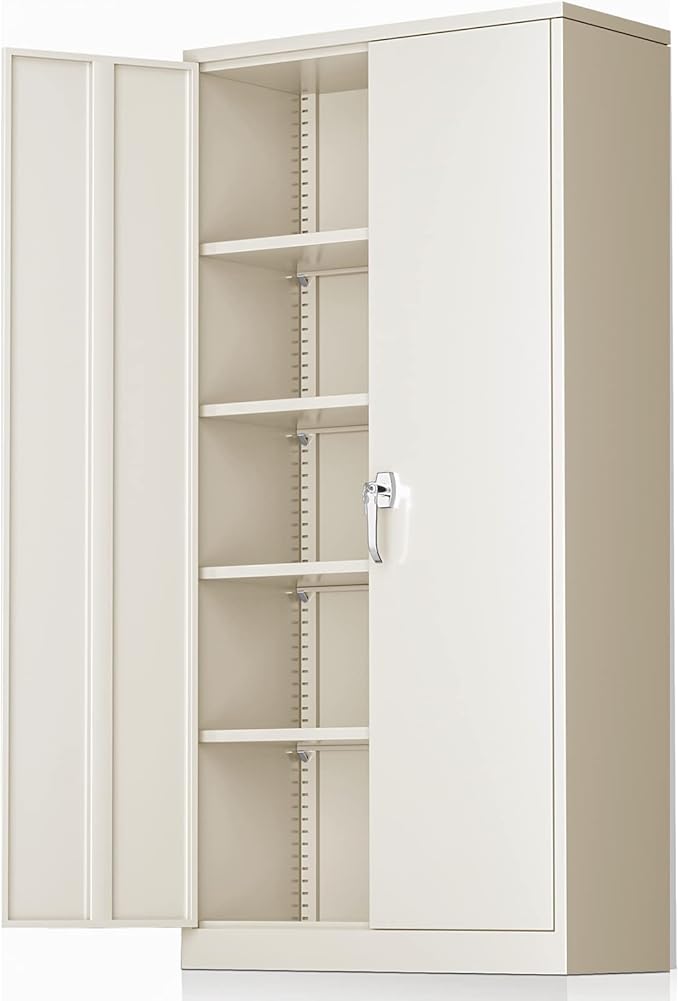 Greenvelly Metal Garage Storage Cabinet with Locking Doors, 72" Grey Lockable Storage Cabinet with Adjustable Shelves, Steel Tool Cabinets,Metal File Cabinet for Home Office, Garage (36" W x 18" D)