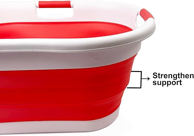 SAMMART 40L (10.5 gallon) Collapsible Plastic Laundry Basket - Foldable Storage Container- Portable Washing Tub - Space Saving Hamper (1, White/Coral Pink)