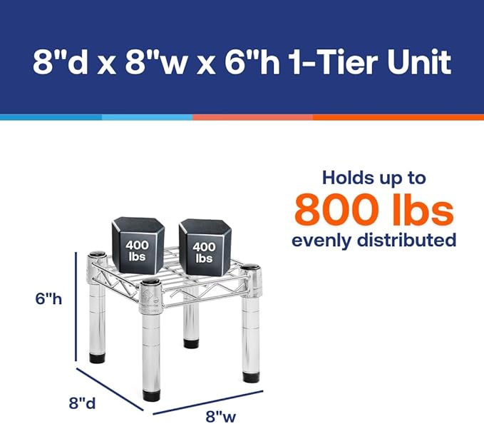 Shelving Inc. 8" d x 8" w Chrome Wire Shelving with 1 Tier Shelf, Weight Capacity 800lbs Per Shelf
