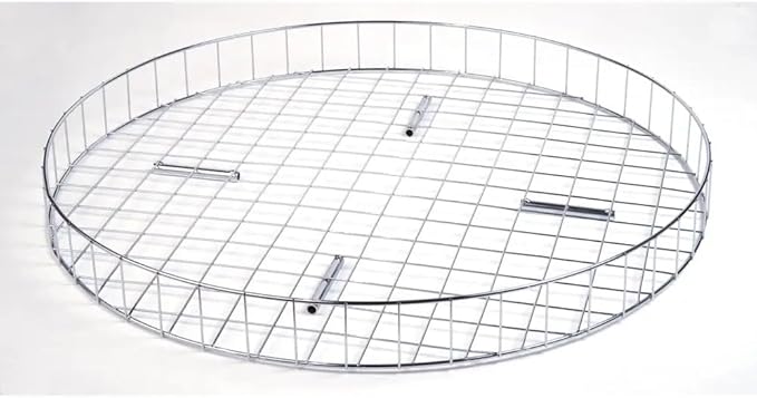 Econoco Folding Round Garment Rack, Adjustable Height Retail Display, Chrome Finish (36" Rack with Grid Top Basket)
