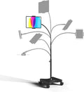 LEVO Adjustable Height Floor Stand on Wheels for Tablet & Phone - Gooseneck Holder Mount with Stable Base - Compatible with All Cell Phones & Tablets (4-13 inch) - Black with Casters