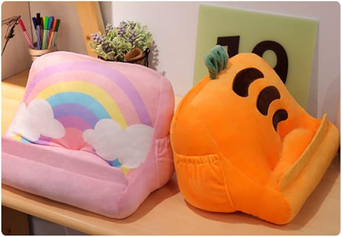 Dpofirs Pillow Tablet Stand, Soft Plush Tablet Holder with Storage Pockets for Kids, Compatible with pads Tablet Phone, Sturdy Fluffy Cushion for Home Travel School Birthday Christmas (yellow)