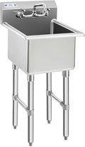 HALLY Commercial Stainless Steel Sink 1 Compartment NSF Prep & Utility Sink with 8" Faucet 15" L x 15" W x 12" D Bowl for Bar, Restaurant, Kitchen, Hotel and Home