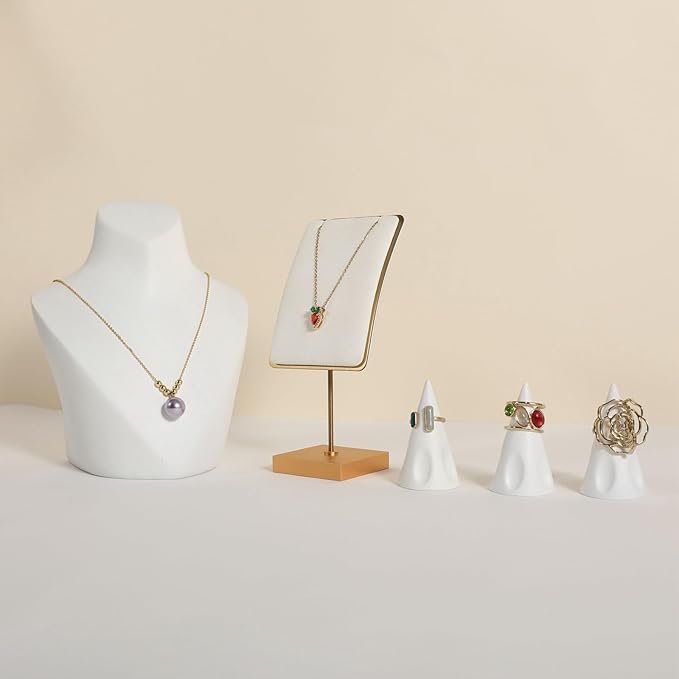 GemeShou White jewelry necklace display for sale, gold necklace and earring holder, velvet jewelry organizer necklace hanger【White】