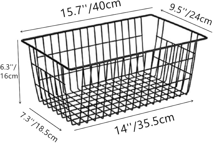 Wire Storage Basket Organizer Bins Farmhouse Metal Basket Pantry Large Organizing Storage Bin Baskets for Kitchen Cabinets, Pantry, Freezer, Bathroom,Closets-Set of 3-Black