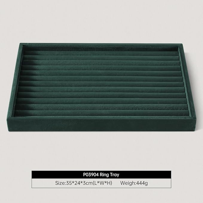 Velvet Ring Display Tray, Stackable Muilt Slot Rings Ear Stud Storage Tray, Drawer Insert Jewelry Accessories Organizers Plate (Green)
