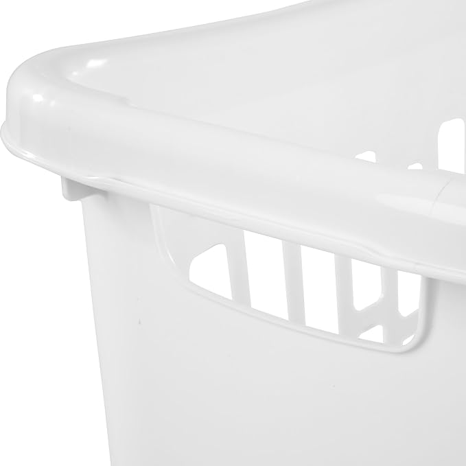 3-Pack of White Heavy-Duty Plastic Laundry Baskets (1.8 Bushels). Large Capacity rectangular Design with Reinforced Handles, Suitable for Household, Dormitory, and Bedroom