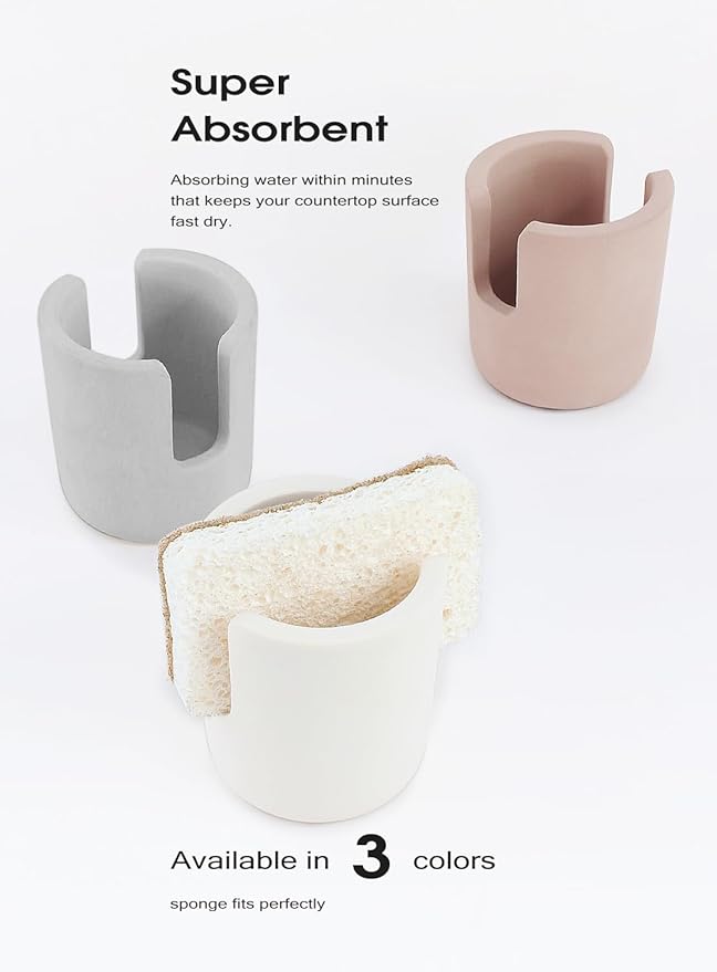 Diatomite Stone Sponge Holder, Quick Dry Dish Sponge Stand for Countertop, Fast Dry Diatomaceous Earth Sponge Holder for Kitchen Sponge, Gray