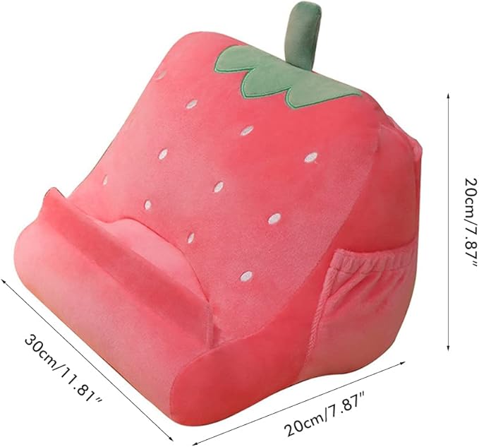 Dpofirs Pillow Tablet Stand, Soft Plush Tablet Holder with Storage Pockets for Kids, Compatible with pads Tablet Phone, Sturdy Fluffy Cushion for Home Travel School Birthday Christmas (orange)