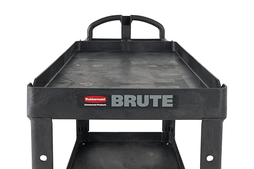 Rubbermaid Commercial Products 2-Shelf Utility/Service Cart, Medium, Black, Lipped Shelves, Ergonomic Handle, 500 Lbs Capacity, forfor Warehouse/Garage/Cleaning/Manufacturing