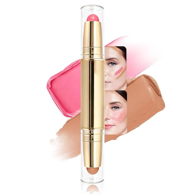 evpct 2In1 Blush Contour Multiuse Makeup Stick, Rose & Warm Nude Brown Creamy Butter Blush Bronzer Contour Contouring Stick for Cheeks Lip Eyes Faces, Ultra-Creamy Radiant Finish, Vegan & Cruelty-Free