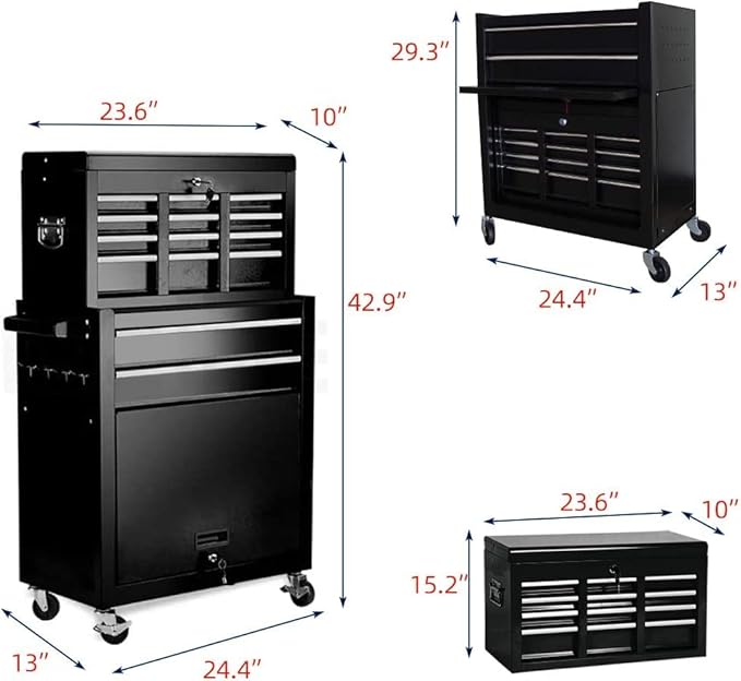 8-Drawer High Capacity Rolling Tool Chest, Removable Cabinet Storage Tool Box with Wheels and Drawers, Detachable Toolbox with Lock for Workshop Mechanics Garage