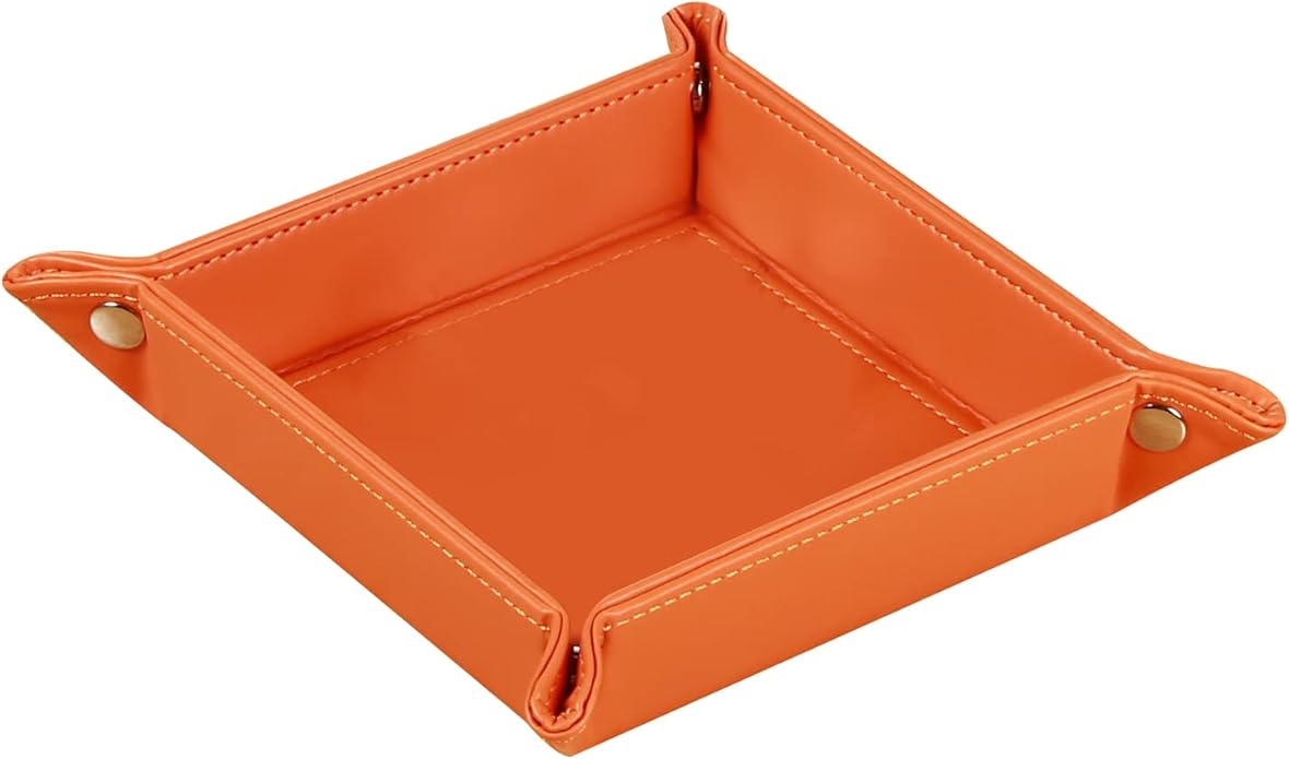 YAPISHI Key Dish Bowl for Men, Entryway Catchall Holder Bedside Table Valet Tray for Pocket Stuff, PU Leather Nightstand Organizer for Dice/Coins/Wallet/Watch/Rings/Sunglasses, Dresser/Coffee Table