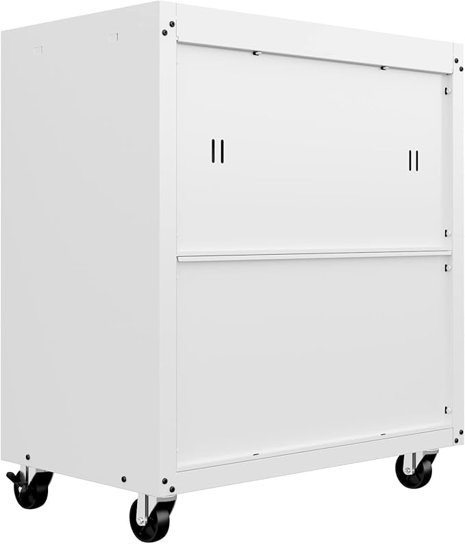 Manhattan Comfort Fortress Textured Metal 31.5" Garage Mobile Cabinet with 2 Adjustable Shelves in White