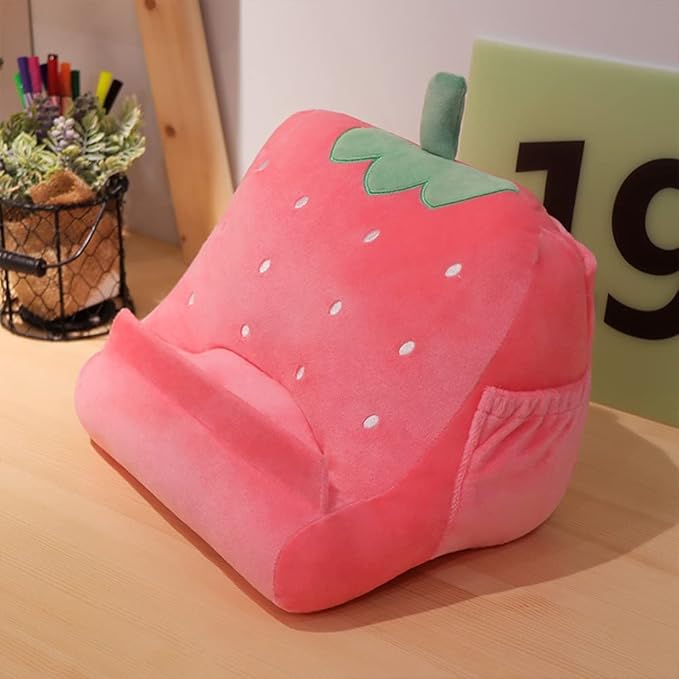 Dpofirs Pillow Tablet Stand, Soft Plush Tablet Holder with Storage Pockets for Kids, Compatible with pads Tablet Phone, Sturdy Fluffy Cushion for Home Travel School Birthday Christmas (rose)