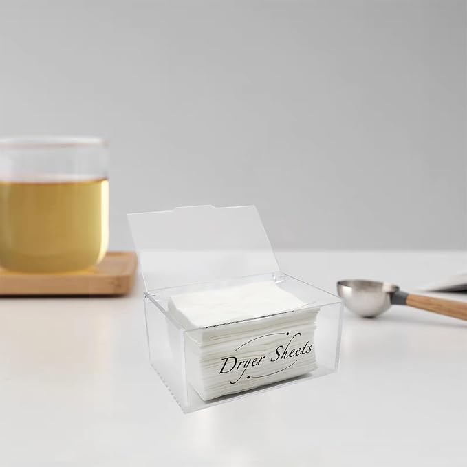 Laundry Sheet Holder - Clear Acrylic Dispenser with Lid, Dryer Sheet Box for Laundry Room