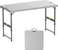 FanttikOutdoor 4ft Portable Folding Table, One-Handed Height Adjustment, 4 Heights, Gravity Lock, Carry Handle, Indoor Outdoor Heavy Duty Fold-in-Half Utility Table, Party, 1 Pack, Grey Zeta X4 Pro