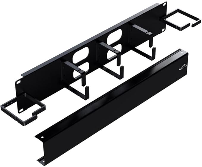 ICC 2U Ring Cable Manager Panel with Cover, Metal, 3" D-Rings, Horizontal and Vertical Cable Management, Rackmount for 19” Network Racks, Black, Single Pack