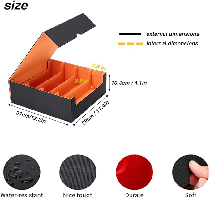 Venssu Card Storage Box With 24 Colorful Divider Tabs, 3000+ Mtg Deck Box, Fits Magic Game Cards (Black and Orange)