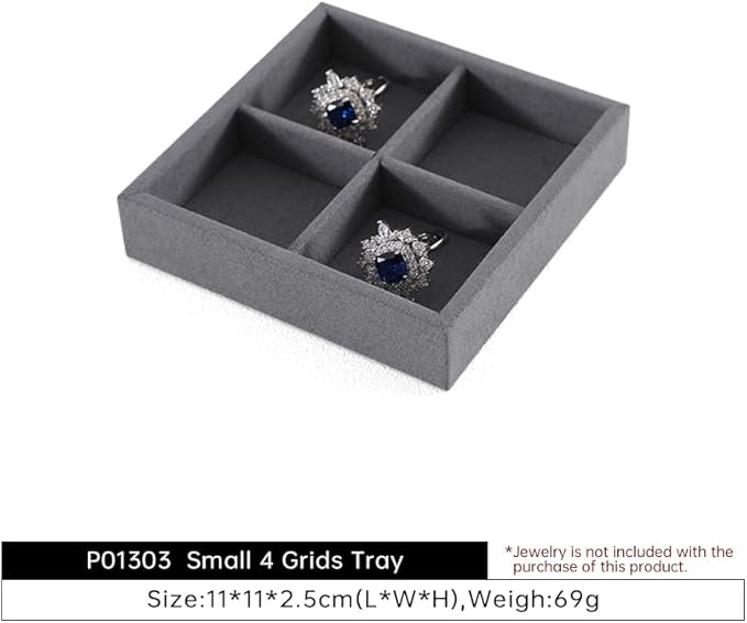Dark Blue Jewelry Display Tray Ring Necklace Earring Bangle Organizer Multifunctional Storage Case for Jewelry Showcase (Small 4 Grids Tray)