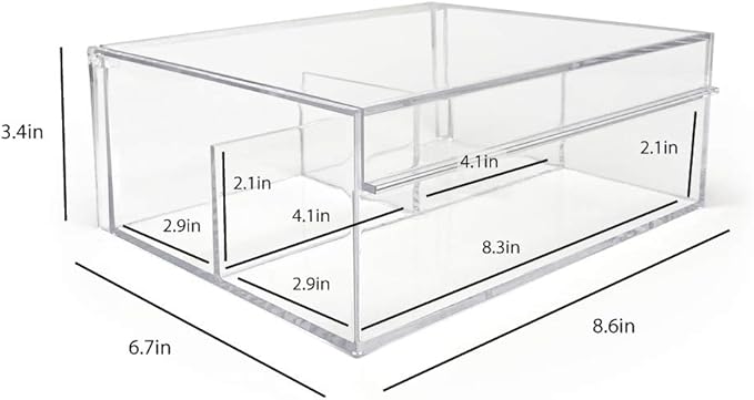 Isaac Jacobs 3-Compartment Clear Acrylic Organizer with Lid (6.7" L x 8.6" W x 3.4" H), Multi-Sectional Tray, Storage Solution for Makeup, School & Office Supplies (1 Large, 2 Medium)