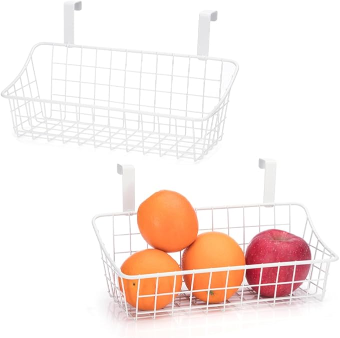 LeleCAT White Basket with hook Grid Storage Basket, Hang it behind a door or on a railing,Over the Cabinet Door,1 Pack