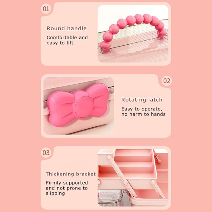 Girls Hair Accessories Storage Box Bow Switch Organizer Box Jewelry Box, Plastic Hair Ties Holder Hair Clips Container Headbands Organizer Gift for Baby Girls Multipurpose Organizer and Portable
