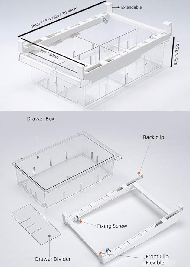 YekouMax Fridge Drawer Organizer, Refrigerator Organizer Bins, Pull Out with Handle, Fridge Shelf Holder Storage Box, Clear Container for Food,Drinks,Fit for Fridge Shelf Under 0.6" (2 Pack Medium)