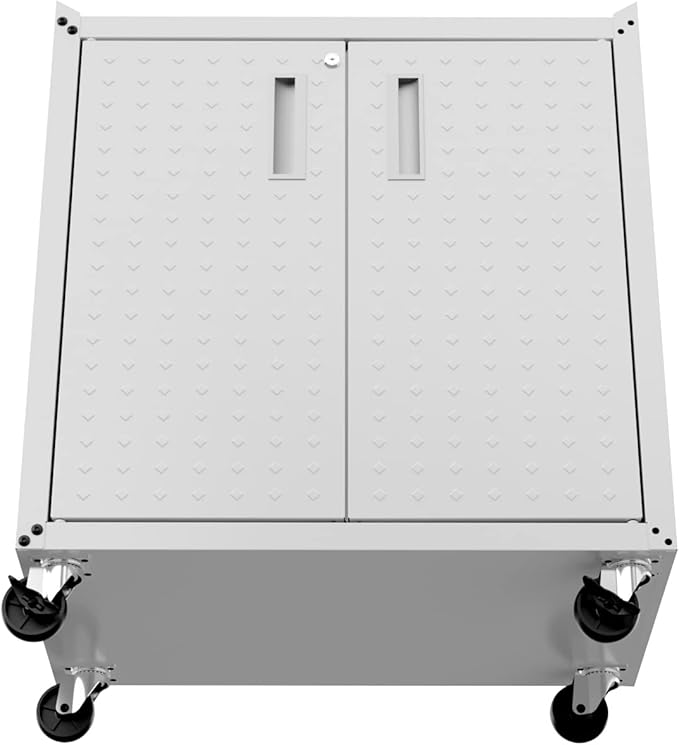 Manhattan Comfort Fortress Textured Metal 31.5" Garage Mobile Cabinet with 2 Adjustable Shelves in White