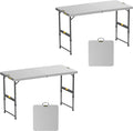 FanttikOutdoor 4ft Portable Folding Table, One-Handed Height Adjustment, 4 Heights, Gravity Lock, Carry Handle, Indoor Outdoor Heavy Duty Fold-in-Half Utility Table, Party, 2-Pack, Grey Zeta X4 Pro