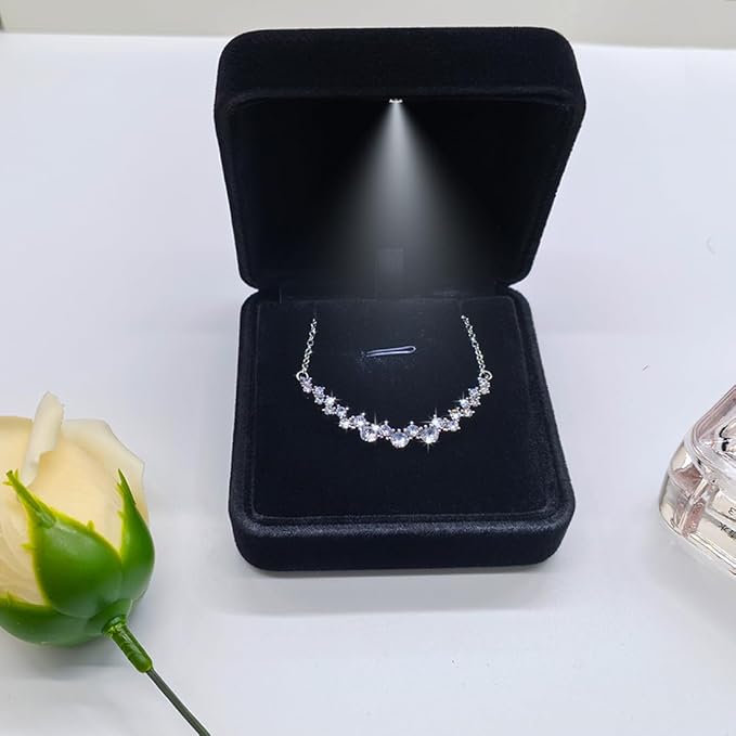 GBYAN Pendant Necklace Box with LED Light, Necklace Gift Box Velvet Jewelry Display Case for Proposal Engagement Wedding and Birthday,Black