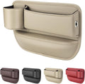Car Leather Cup Holder Gap Bag,2025 Upgrade Car Storage Box with Cup Holder,Seat Storage Box Gap Filler Organizer for Glasses Phone Keys and Cards (Beige, Driver's Seat)