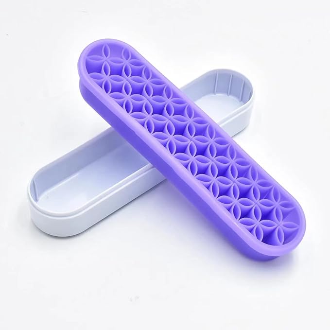 2 PCS Multi-Purpose Cosmetic Storage Box, Desktop Organizers Silicone Make Up Brush Storage Stand Desktop Storage Box for Brush,Eyeliner Pencil,Art Supplies, Painting Brush (Purple)
