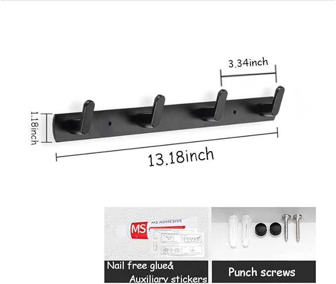 Gxfctys Coat Rack Wall Mount, Modern Wall Hooks for Hanging Coat Clothes Hats Bags with 4 Hooks, Space Aluminum Black Towel Rack for Kitchen Entryway Bathroom Bedroom (Style 1, 4 Hooks)