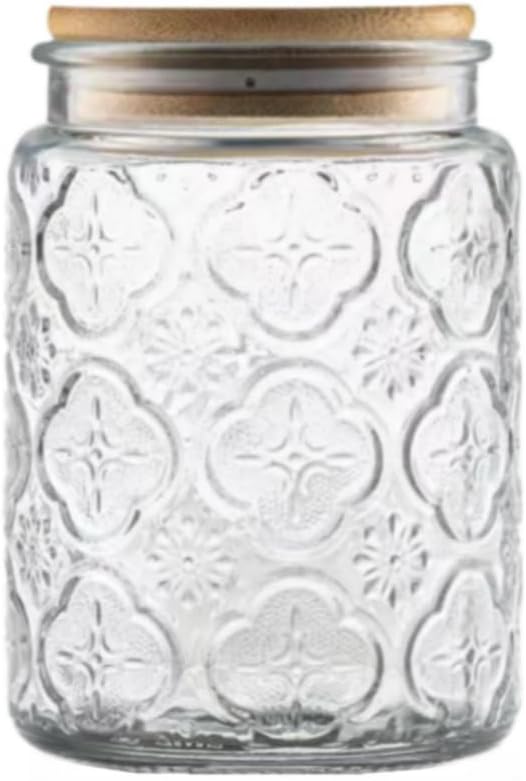 Vintage Glass Jar, Decorative Glass Jar with Bamboo Lid, Candy Jar Cookie Jar for Kitchen Counter, Pantry, 23.7 FL OZ Glass Storage Jar Holds Coffee, Tea, Sugar, Balth Salts