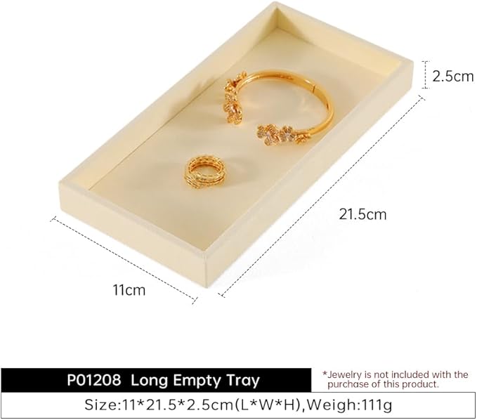 Dark Blue Jewelry Display Tray Ring Necklace Earring Bangle Organizer Multifunctional Storage Case for Jewelry Showcase (Long Empty Tray(beige))