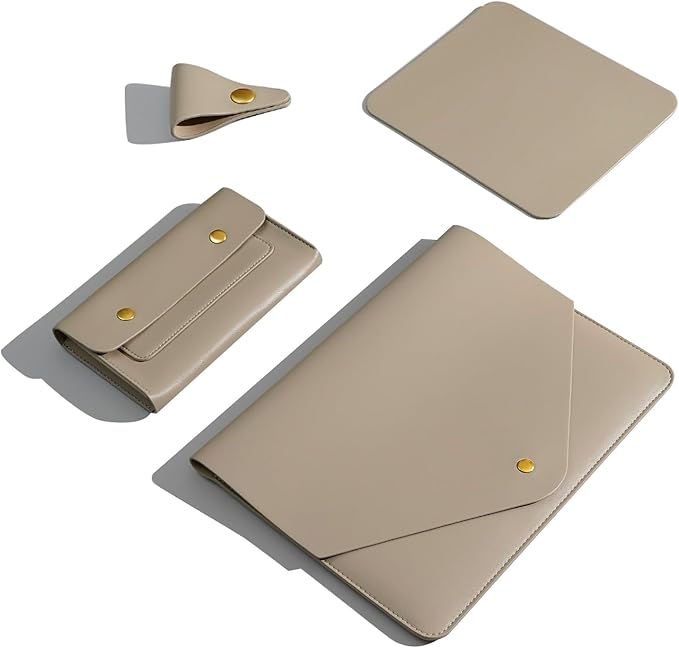 PU Leather Laptop Sleeve Compatible with New 15.3 inch MacBook Air 2023 2024, Surface Laptop 15, Surface Book 13.5, Surface Laptop Studio Color Khaki