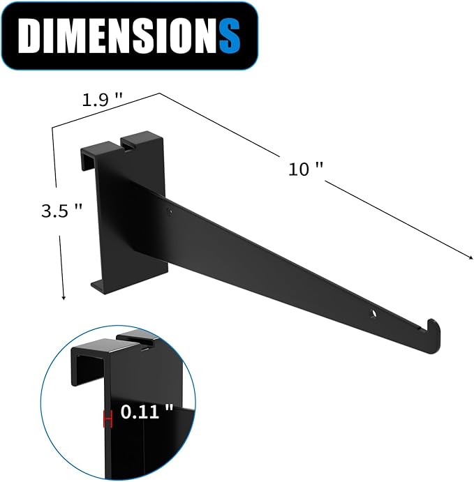 10" Grid Wall Knife Holder Brackets,10 PCS Black Metal Grid Wall Brackets, Grid Wall Accessories with Lip, for All 3" Grid Panels