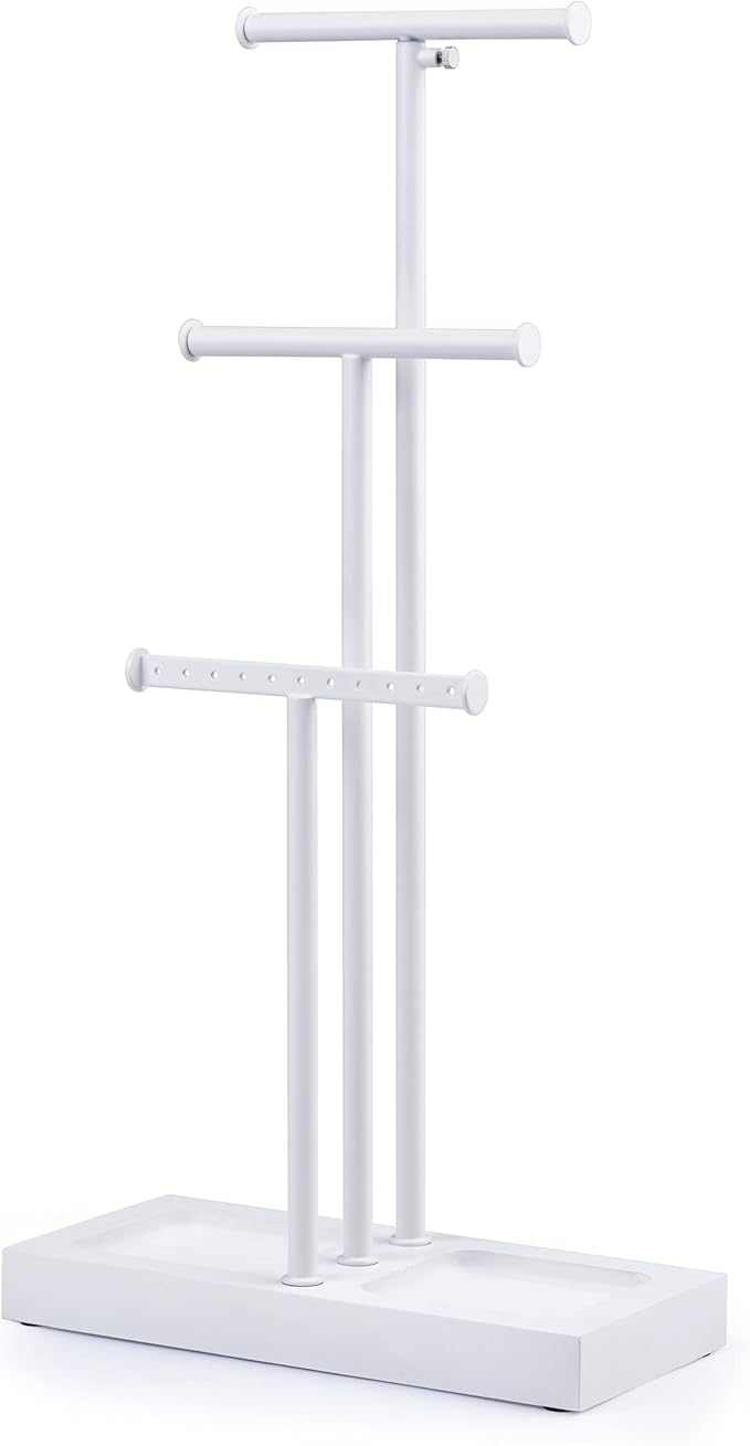 Love-KANKEI Jewelry Tree Stand White Metal and Wood Base Large Storage Jewelry Organizer for Necklaces Bracelets Earrings Holder Organizer Jewelry Display Gift White and White