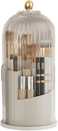 Covered 360° Rotating Makeup Brush Holder, Makeup Organizers with Lid, Clear Cover Brush Holder with Transparent Door Lid for Desktop, No Dust Toothbrush Holders for Vanity and Bath (Clear white)