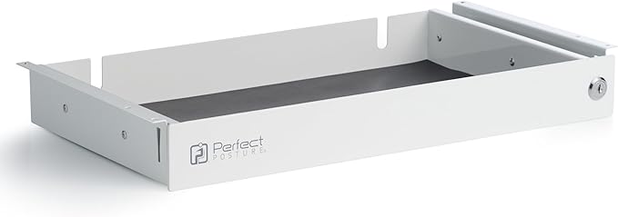 PERFECT POSTURE Max Under Desk Storage Drawer – Large Desk Drawer with Lock for Regular & Sit-Stand Standing Desks, White (19.3" x 10")