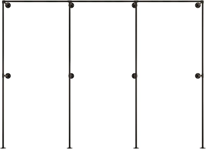 Industrial Pipe Clothing Rack, Heavy Duty Wall Mounted Clothes Rack, Retail Display Hanging Garment Rod for Laundry Rooms, Closet Storage 14.6x110x82.7 Inches, Model K07