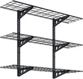 FLEXIMOUNTS 3 Tier 1x4ft Garage Storage Wall Shelving, 12x48inch per Shelf Height Adjustable Floating Shelves, 450lbs Total Weight Capacity, Black, Classic Series