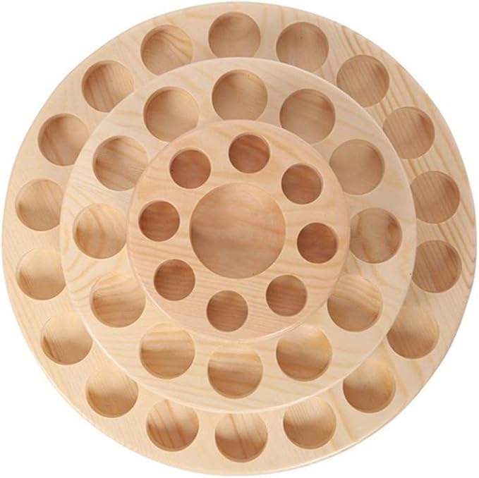 Hapivida Wooden Essential Oil Display Stand, 3-Tier 39 Slots Essential Oil Storage Box Round Rotating Case Holder Organizer Tray Essential Oil Bottle Holder Diffuser Holder Turntable