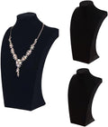 Coward 3Pcs Necklace Bust Stand Rack for Selling, Black Velvet Necklace Jewelry Display Holder for Jewelry Exhibition or Store Shop Show (9" Hight)