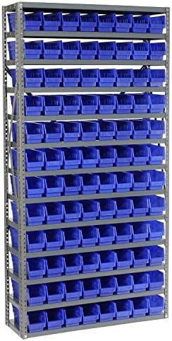 Global Industrial 13 Shelf Steel Shelving with (96) 4" H Plastic Shelf Bins, Blue, 36x12x72