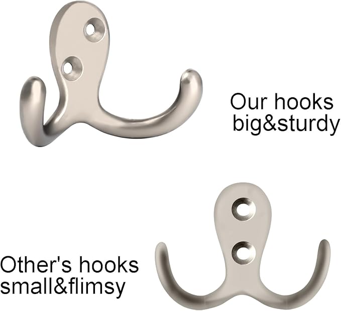 IBosins 20 Pack Heavy Duty Coat Hooks Wall Mounted with 40 Screws Wall Hooks Retro Double Prong Hooks Utility Hooks for Coat, Scarf, Bag, Towel, Key, Cap, Cup, Hat