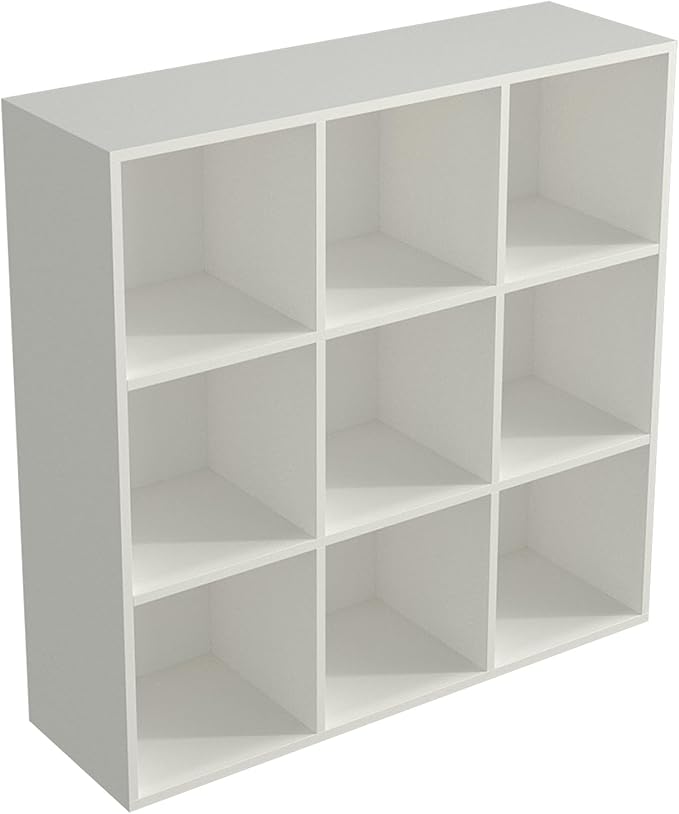 9-Cube Storage Shelf Bookcase - Wooden 3-Tier Floor Standing Open Bookshelf for Home and Office, Display Cabinet, Warm White