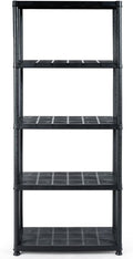 IRONMAX 5-Tier Plastic Shelving Unit, Multi-Purpose Shelf Rack, No Tools Required, Free Standing Storage Shelves for Garage Basement Kitchen, Black (1, 33.5“L X 16”W X 73“H)